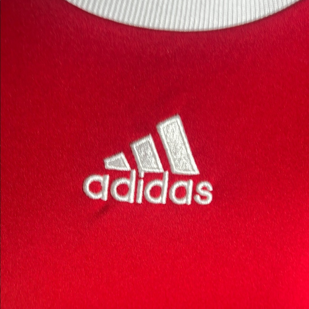 Adidas ATS Dry Red White Men’s Three Striped Logo Short-Sleeve Shirt Size Medium - Picture 8 of 9